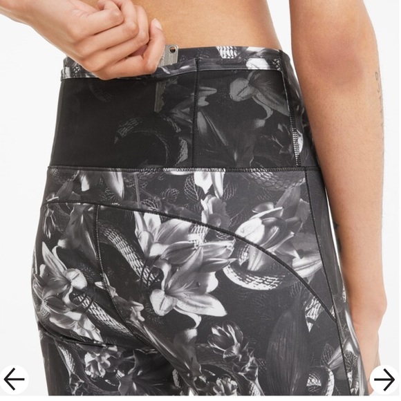 NWT PUMA Floral Untamed 7/8 Training Leggings Grey white print tropical floral - Picture 2 of 9